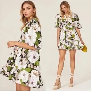 Maje Green and White Floral Mini Dress